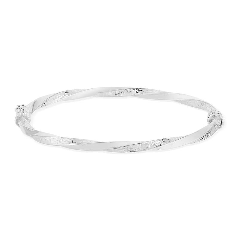 Bracelet jonc argent 925 torsadé motifs - vue 1