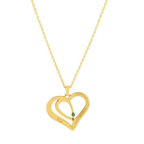 Collier plaqué or coeur personnalisable zirconias verts et rouges 44,5 cm