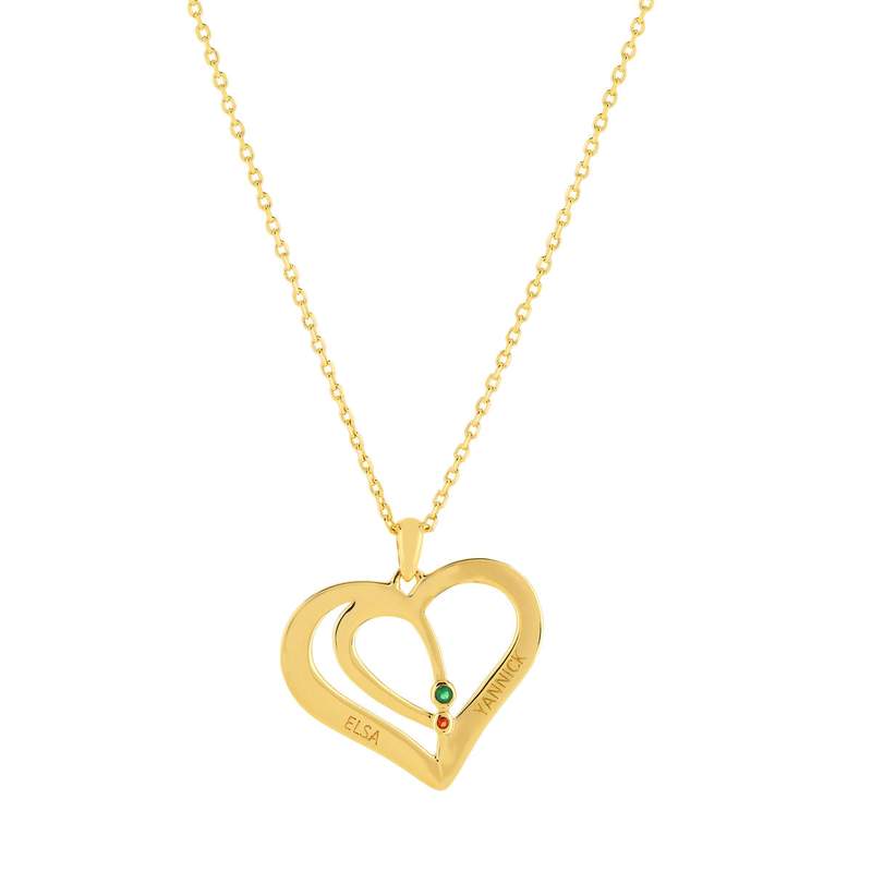 Collier plaqué or coeur personnalisable zirconias verts et rouges 44,5 cm - vue 1