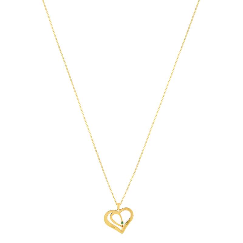 Collier plaqué or coeur personnalisable zirconias verts et rouges 44,5 cm - vue 2