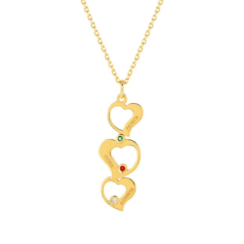 Collier plaqué or triple coeur personnalisable zirconias multicolores 44,5 cm - vue 1