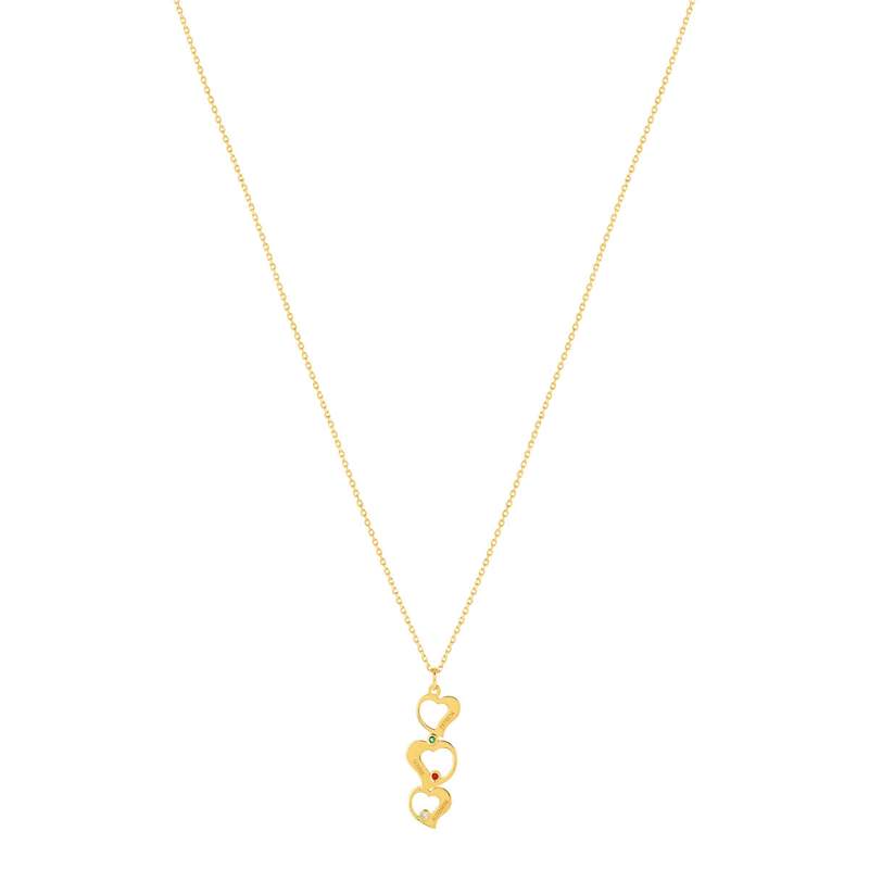 Collier plaqué or triple coeur personnalisable zirconias multicolores 44,5 cm - vue 2