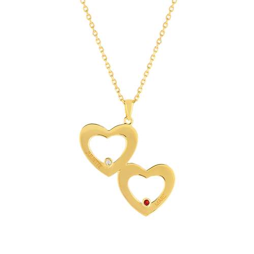 Collier plaqué or double coeur personnalisable zirconias rouge et blanc 44,5 cm