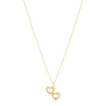 Double heart gold-plated necklace customizable with red and white zirconias 44.5 cm