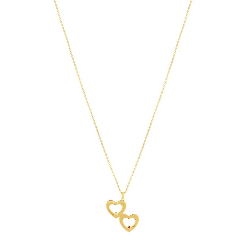 Collier plaqué or double coeur personnalisable zirconias rouge et blanc 44,5 cm - vue 2