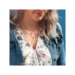 Collier plaqué or double coeur personnalisable zirconias rouge et blanc 44,5 cm - vue porté 1