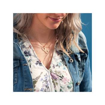 Double heart gold-plated necklace customizable with red and white zirconias 44.5 cm