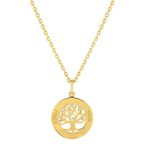 Aanpasbare vergulde levensboom zirkonia ketting 44,5 cm