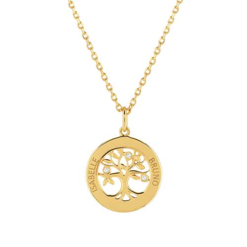 Collier plaqué or arbre de vie zirconias 44,5 cm