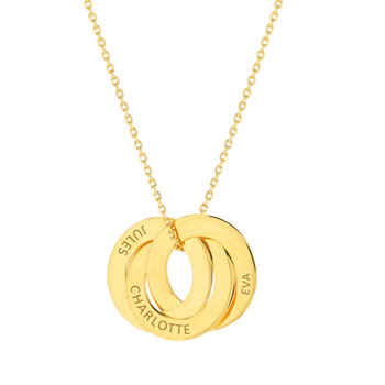 Collier plaqué or 3 cercles personnalisables entrelacés 44 cm
