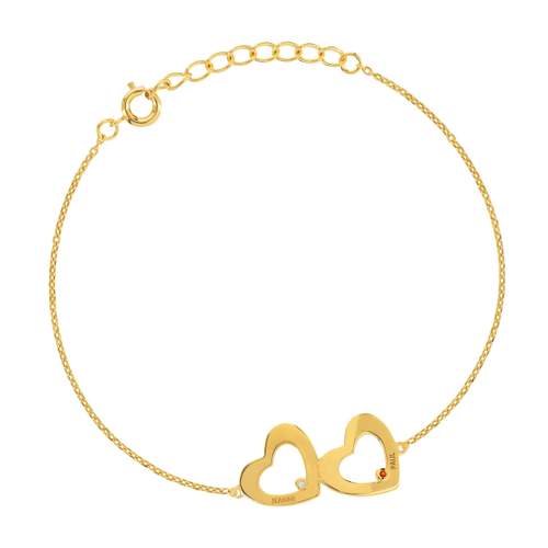 Bracelet plaqué or coeurs personnalisables zirconias blanc et rouge 21,5 cm