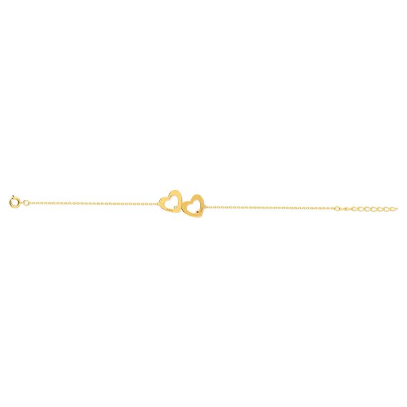 Bracelet plaqué or coeurs personnalisables zirconias blanc et rouge 21,5 cm - vue 2