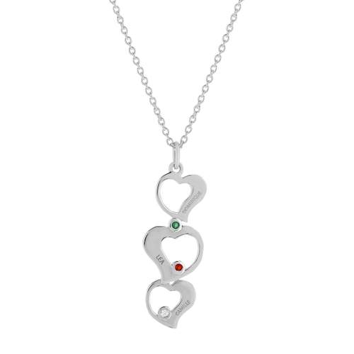 Collier argent 925 triple coeur personnalisable zirconias multicolores 44,5 cm