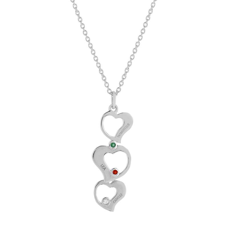 Collier argent 925 triple coeur personnalisable zirconias multicolores 44,5 cm - vue 1