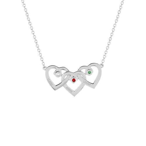 Collier argent 925 coeurs entrelacés zirconias blanc rouge et vert 44,5 cm