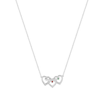 Collier argent 925 coeurs entrelacés zirconias blanc rouge et vert 44,5 cm