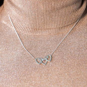 Collier argent 925 coeurs entrelacés zirconias blanc rouge et vert 44,5 cm