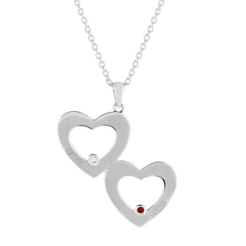 Collier argent 925 double coeur personnalisable zirconias rouge et blanc 44,5 cm