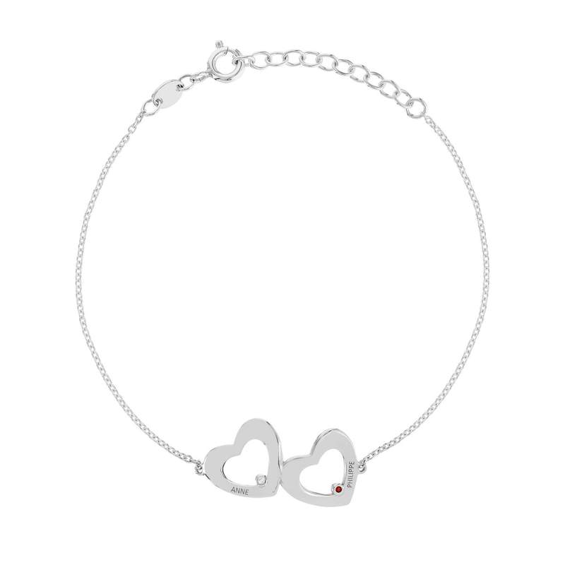 Bracelet argent 925 2 coeurs personnalisables zirconias 21 cm - vue 1