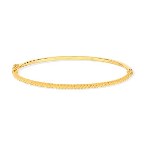 Bracelet jonc or 375 jaune lisse et torsadé