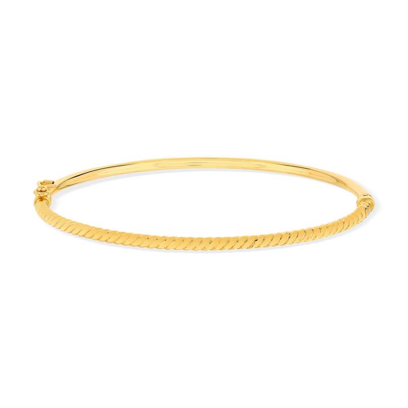 Bracelet jonc or 375 jaune lisse et torsadé - vue 1