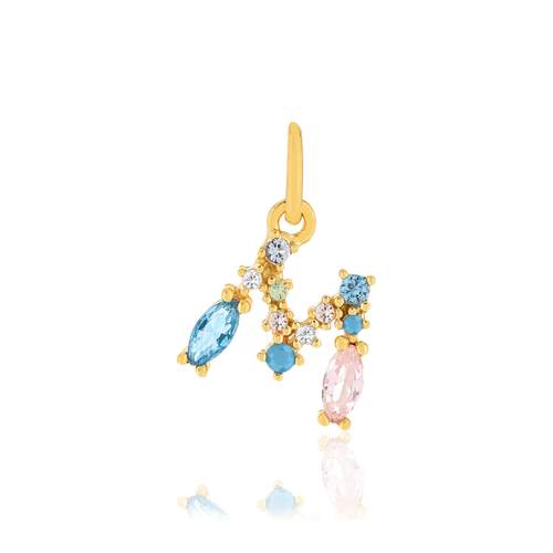 Pendentif plaqué or initiale pierres imitation