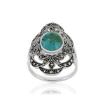Bague argent 925 turquoise reconstituée marcassite - vue 1