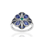 Bague argent 925 pierres imitation bleues et vert - vue 1