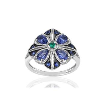 925 silver ring with blue and green imitation stones