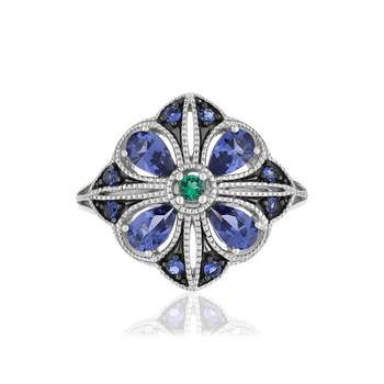 925 silver ring with blue and green imitation stones