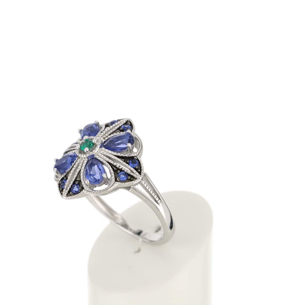 Bague argent 925 pierres imitation bleues et vert - vue 4