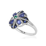Bague argent 925 pierres imitation bleues et vert - vue D1