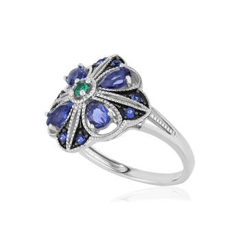 925 silver ring with blue and green imitation stones