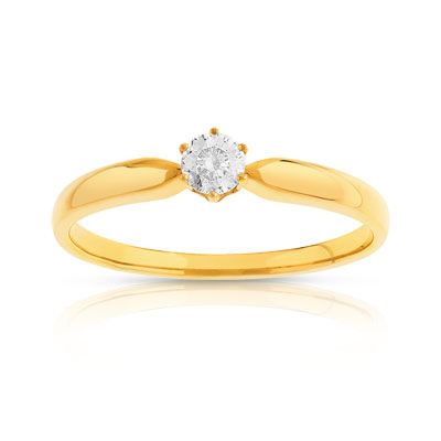 Bague solitaire or 750 jaune diamant 15/100e de carat