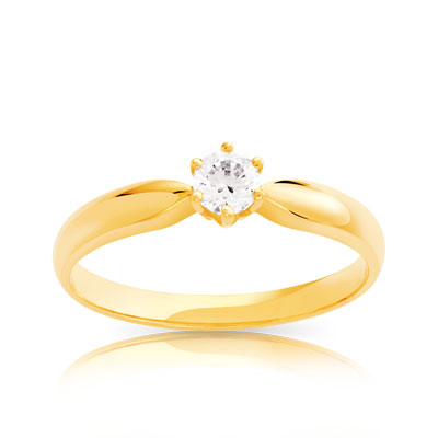 Bague solitaire or 750 jaune diamant 20/100e de carat