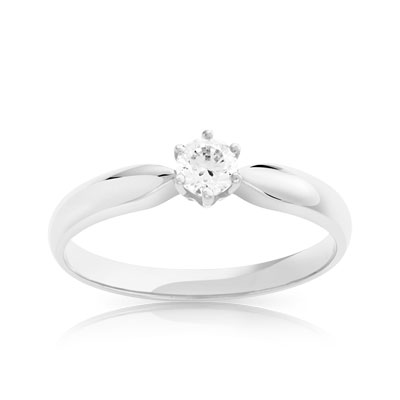 Bague solitaire or 750 blanc diamant 20/100e de carat - vue 1
