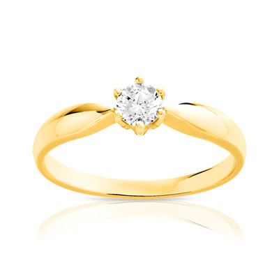 Bague solitaire or 750 jaune diamant 25/100e de carat - vue 1