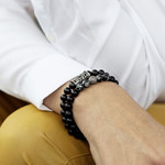 Bracelet onyx boule acier 19 cm - vue porté 2