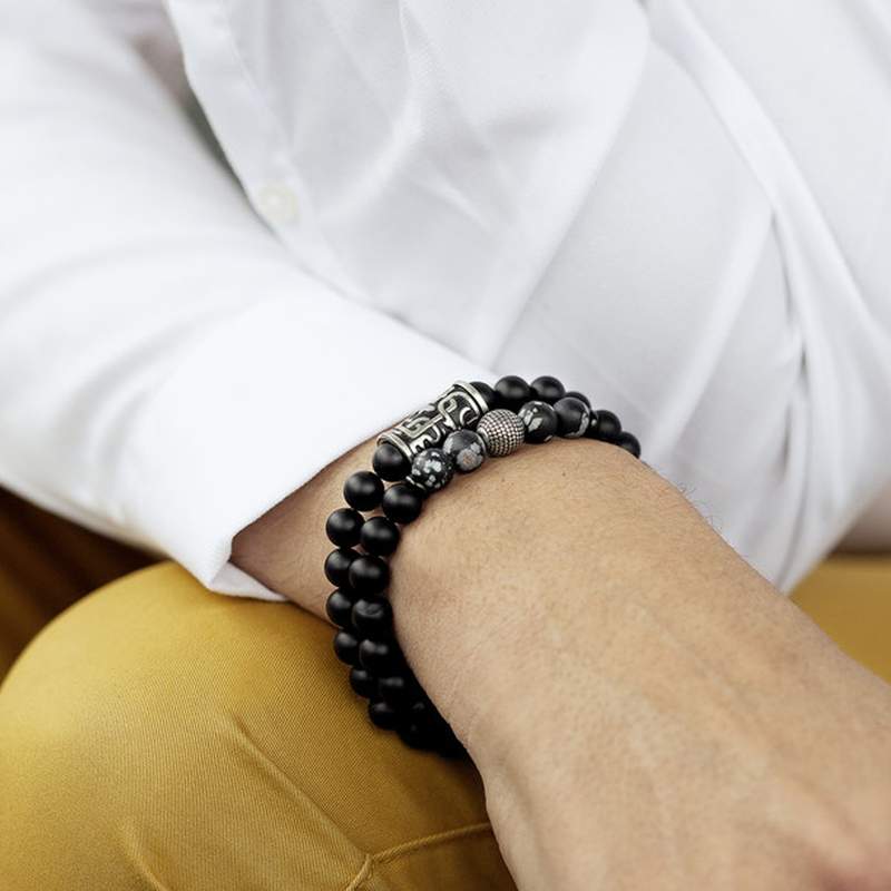 Bracelet onyx boule acier 19 cm - vue porté 2