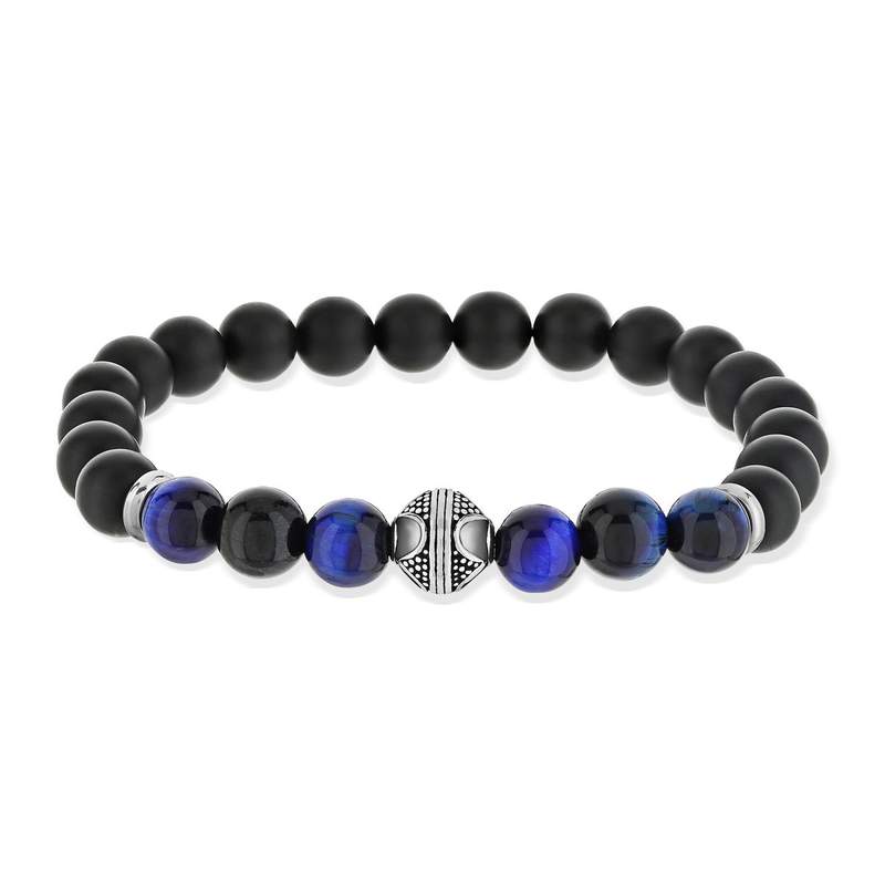 Bracelet acier onyx bleus et noirs 18,5 cm - vue 1