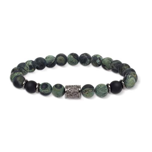 Bracelet onyx jade et acier 18,5 cm