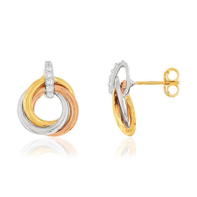 Boucles d'oreilles or 375 3 tons, diamants - vue 1