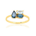 Bague or jaune 375 topazes bleues traitées - vue 1