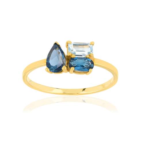 Bague or jaune 375 topazes bleues traitées