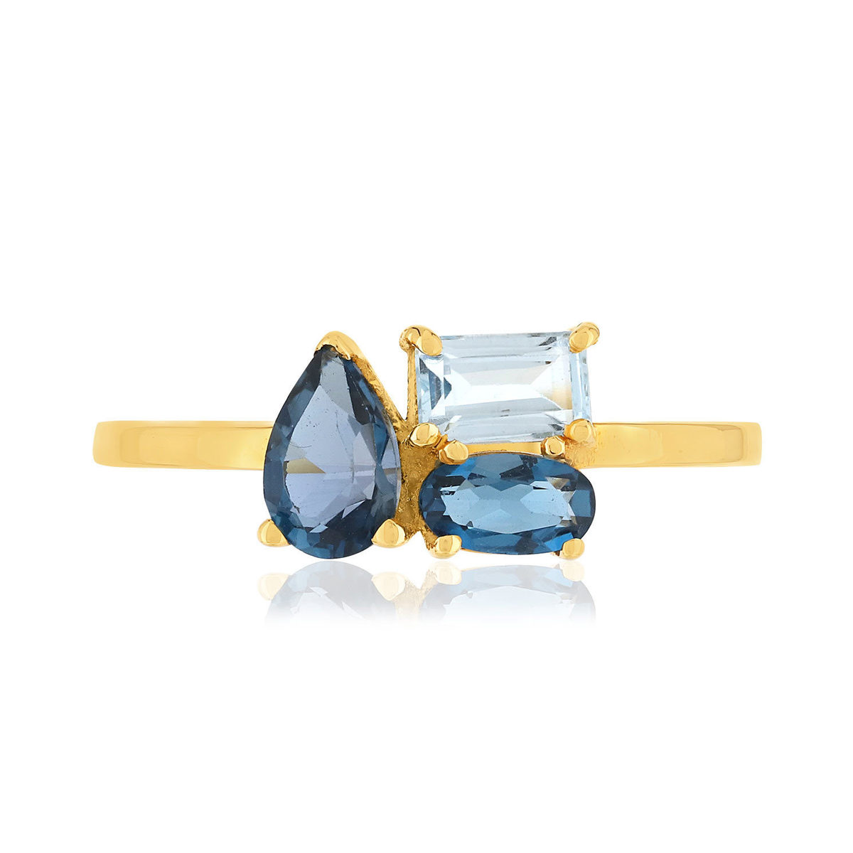 Bague or jaune 375 topazes bleues traitées - vue 3