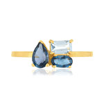 Bague or jaune 375 topazes bleues traitées - vue 3