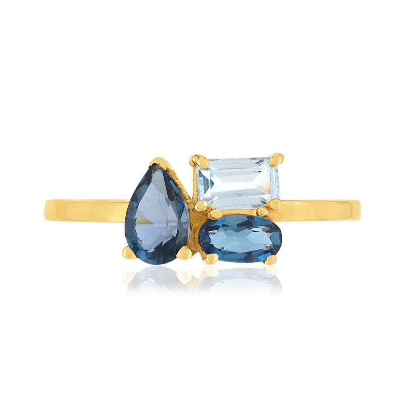 Bague or jaune 375 topazes bleues traitées - vue 3