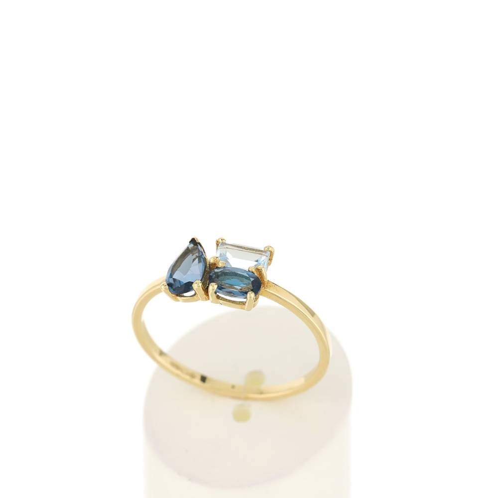 Bague or jaune 375 topazes bleues traitées - vue 2