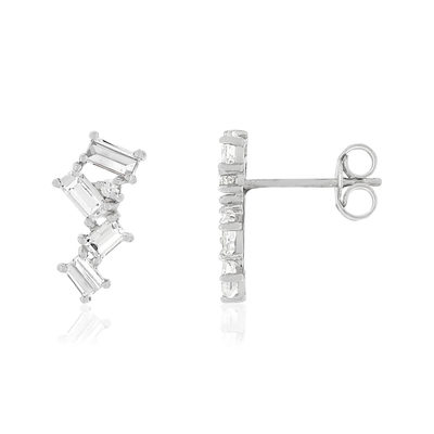 Boucles d'oreilles or blanc 375, zirconias - vue 1