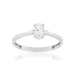 Bague or blanc 375, 3 zirconias - vue 1